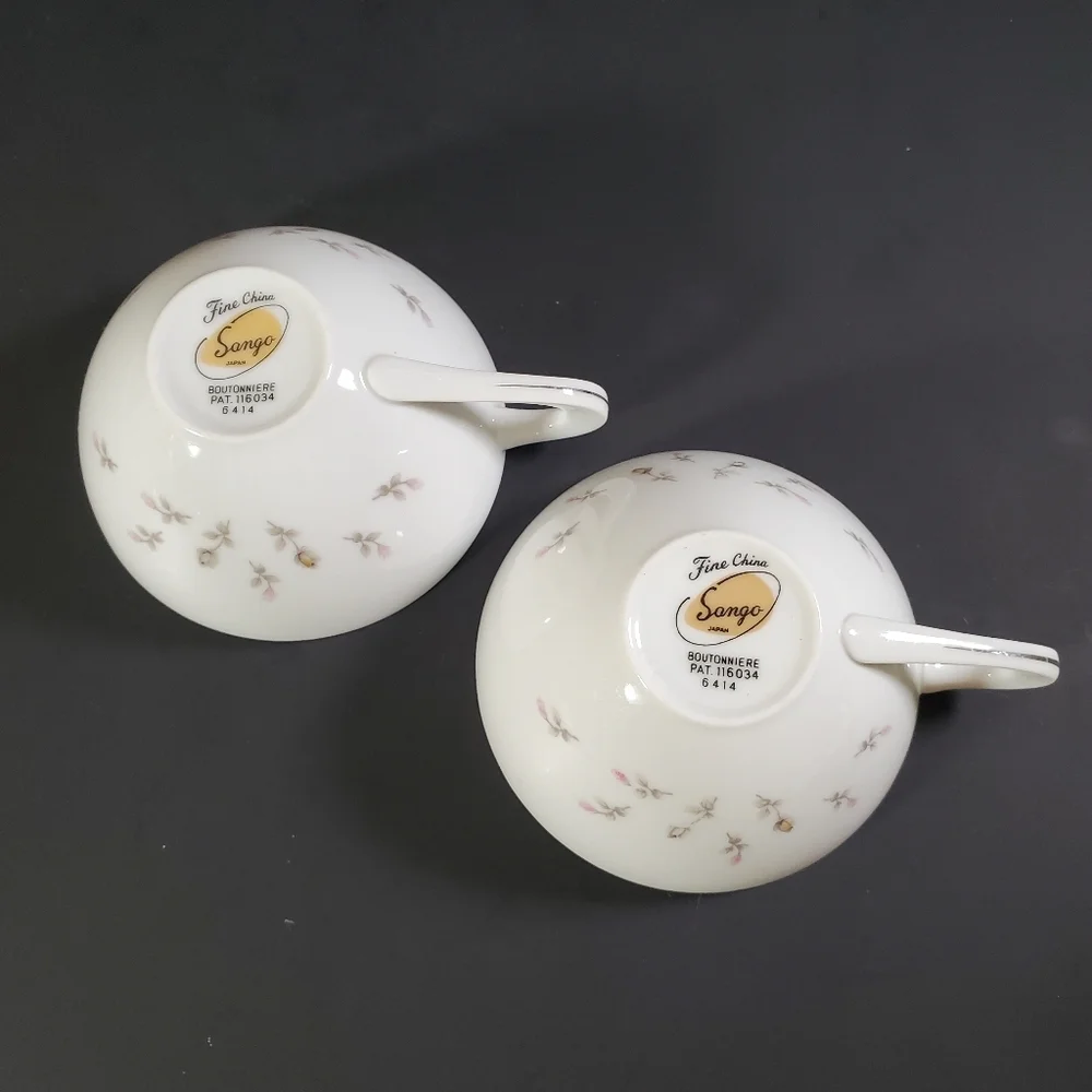 Sango Japan Fine China Flat Cup & Saucer Set of 2 Boutonniere Pattern 6414